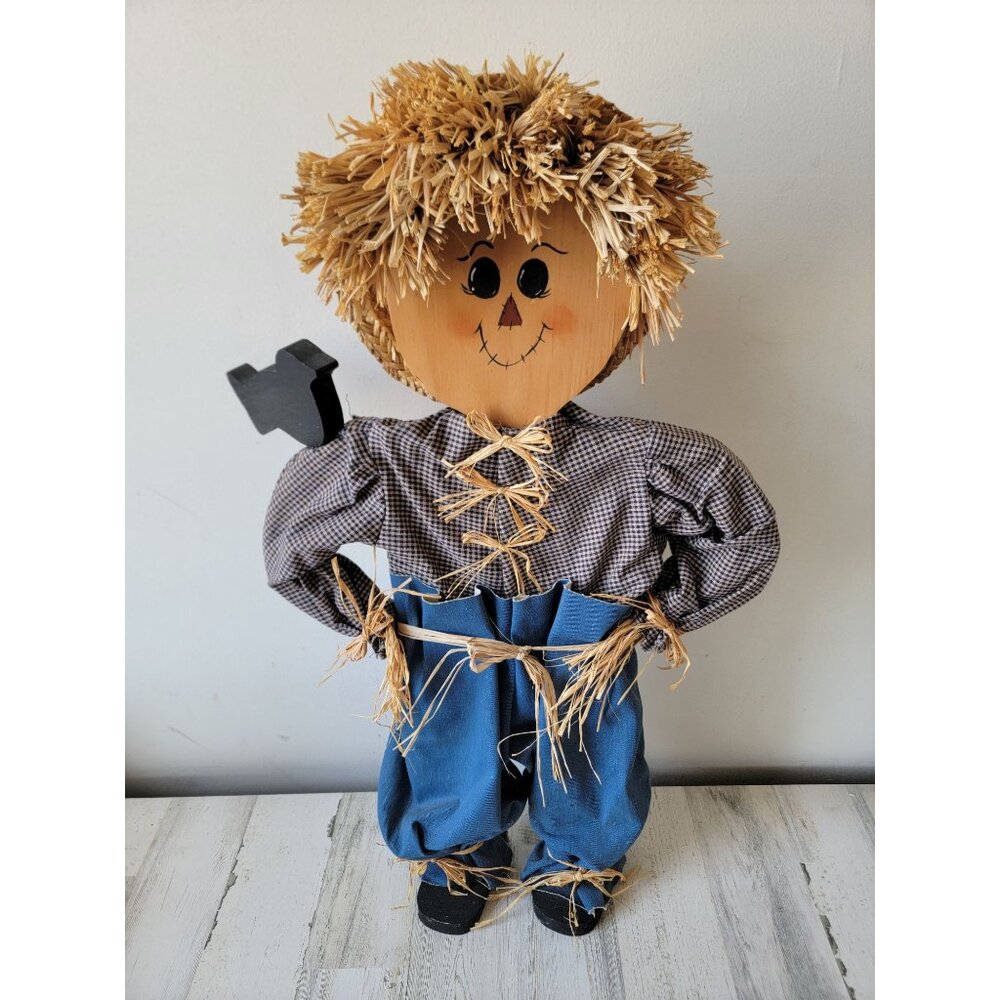 Vintage wooden Scarecrow boy crow fall Halloween‎ home decor